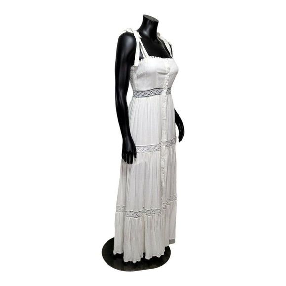 Shareen Collections Womens 8 White Gauze Knit Cutout Tie Strap Button Dress - Picture 7 of 11